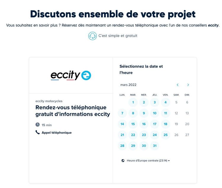 eccity motocycles : fenêtre de réseervation